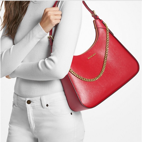 🟠NWT MICHAEL KORS Wilma Large Leather Shoulder Bag in Red main image 1